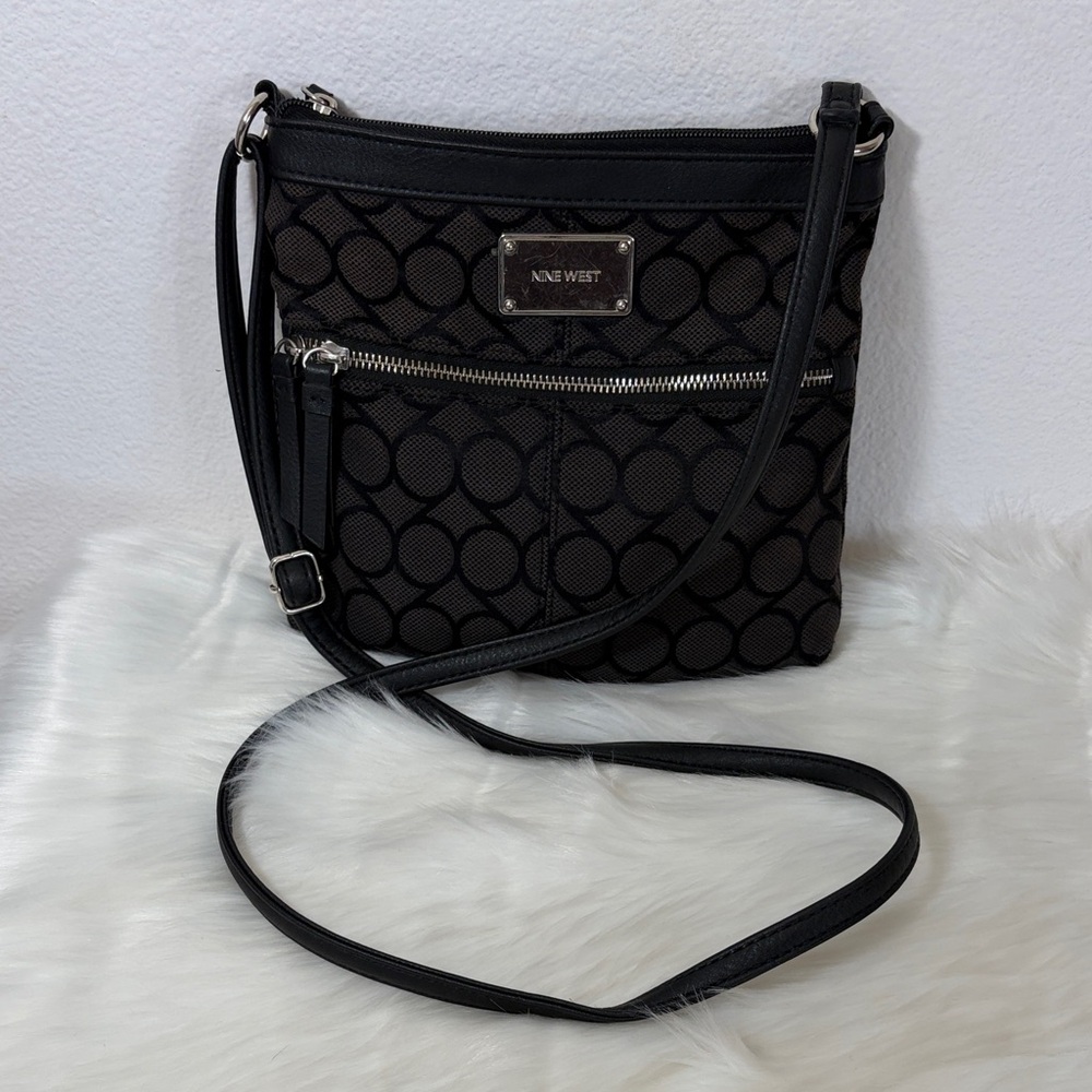 Nine West Black Grey Silver Signature Crossbody Bag
